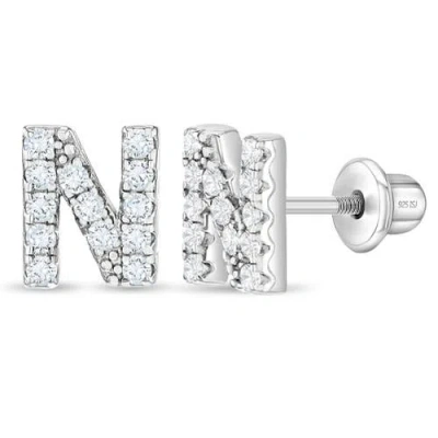 In Season Jewelry Kids'  Cubic Zirconia Letter Initial Earrings In Metallic