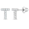 In Season Jewelry Kids'  Cubic Zirconia Letter Initial Earrings In Letter T