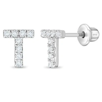 In Season Jewelry Kids'  Cubic Zirconia Letter Initial Earrings In Letter T