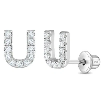 In Season Jewelry Kids'  Cubic Zirconia Letter Initial Earrings In Metallic