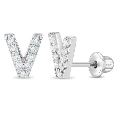 In Season Jewelry Kids'  Cubic Zirconia Letter Initial Earrings In Metallic