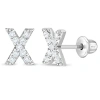 In Season Jewelry Kids'  Cubic Zirconia Letter Initial Earrings In Metallic