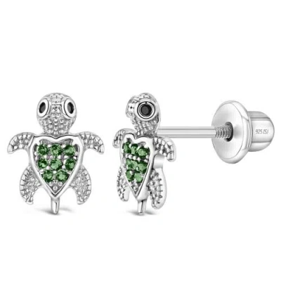 In Season Jewelry Kids'  Cubic Zirconia Turtle Earrings In Green