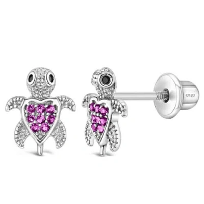 In Season Jewelry Kids'  Cubic Zirconia Turtle Earrings In Hot Pink