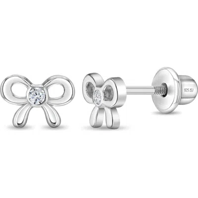 In Season Jewelry Babies'  Delicate Cubic Zirconia Bow Earrings In Silver