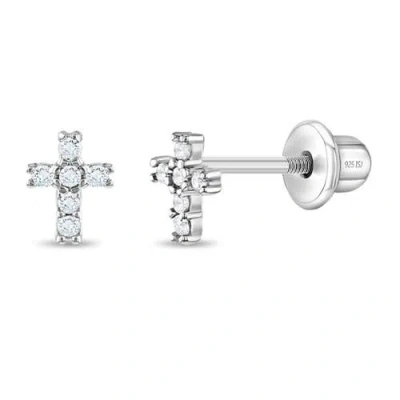 In Season Jewelry Kids'  Delicate Cubic Zirconia Cross Earrings In Silver