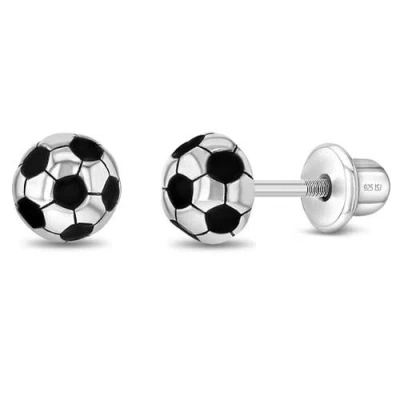 In Season Jewelry Kids'  Enamel Soccer Ball Earrings In Black