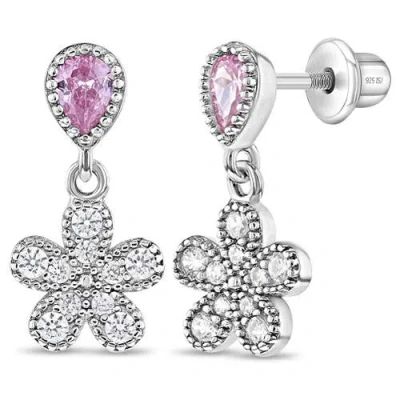 In Season Jewelry Kids'  Groovy Cubic Zirconia Flower Dangle Earrings In Pink