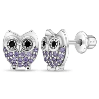In Season Jewelry Kids'  Hoot Cubic Zirconia Owl Earrings In Purple
