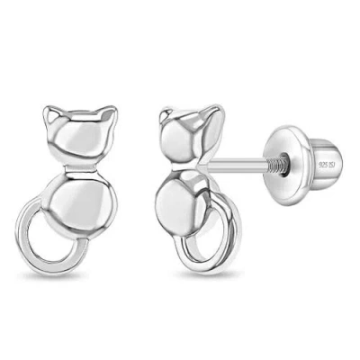 In Season Jewelry Kids'  Kitty Cat Earrings In Silver