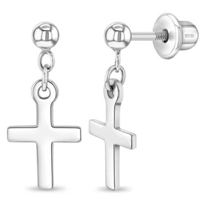 In Season Jewelry Kids'  My First Dangle Cross Earrings In Silver