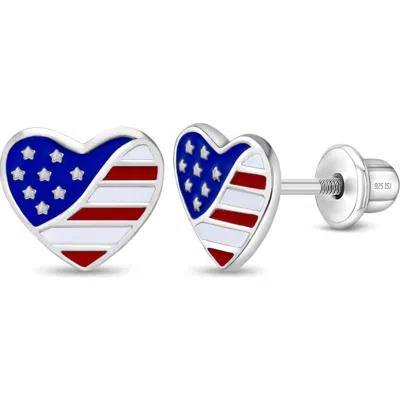 In Season Jewelry Kids'  Patriotic Heart Girl Earrings In Metallic