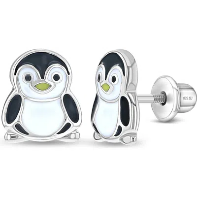 In Season Jewelry Kids'  Playful Penguin Enamel Earrings In Black