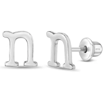 In Season Jewelry Kids'  Polished Initial Letters Earrings In Letter N