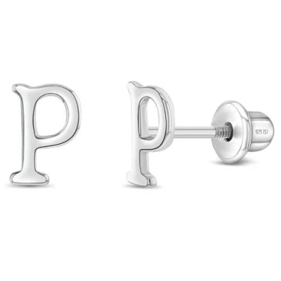 In Season Jewelry Kids'  Polished Initial Letters Earrings In Letter P