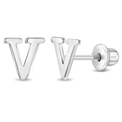 In Season Jewelry Kids'  Polished Initial Letters Earrings In Letter V