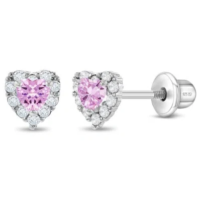 In Season Jewelry Kids'  Princess Heart Cubic Zirconia Earrings In Pink