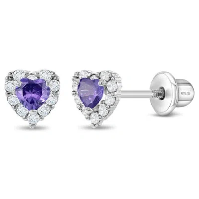 In Season Jewelry Kids'  Princess Heart Cubic Zirconia Earrings In Purple