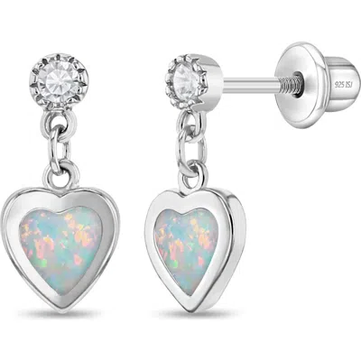 In Season Jewelry Kids'  Simulated Opal Heart Dangle Earrings In Metallic