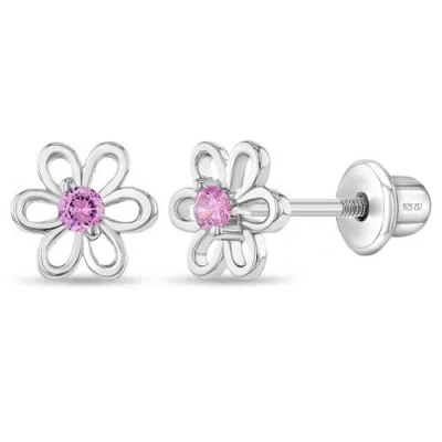 In Season Jewelry Kids'  Spring Cubic Zirconia Flower Earrings In Pink