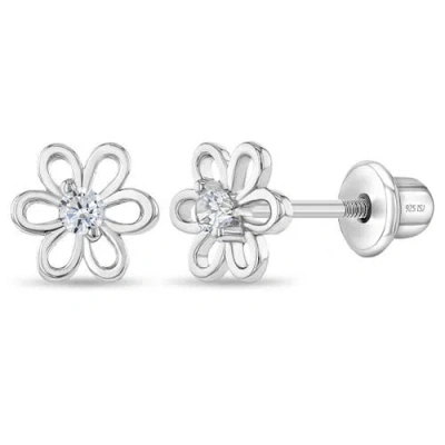 In Season Jewelry Kids'  Spring Cubic Zirconia Flower Earrings In Silver