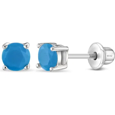 In Season Jewelry Babies'  Turquoise Cz Girl Earrings In Blue