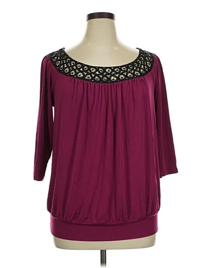 Pre-owned I.n. Studio 3/4 Sleeve Blouse In Burgundy