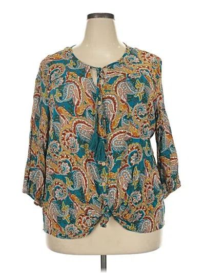Pre-owned I.n. Studio 3/4 Sleeve Blouse In Teal