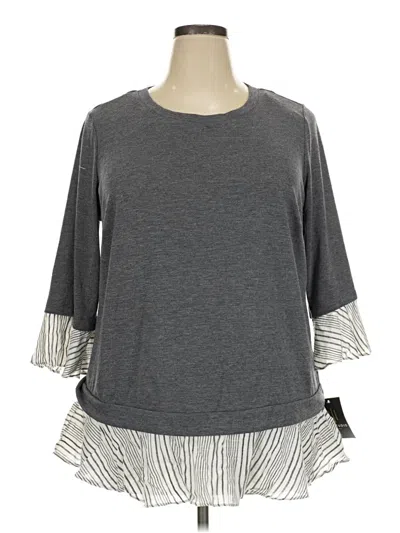 Pre-owned I.n. Studio 3/4 Sleeve Top Gray Crew Neck Tops