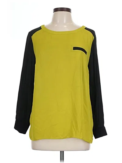 Pre-owned I.n. Studio 3/4 Sleeve Top Green Color Block Pattern Crew Neck Tops