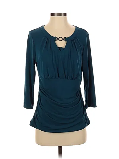 Pre-owned I.n. Studio 3/4 Sleeve Top Teal Keyhole Neckline Tops In Blue