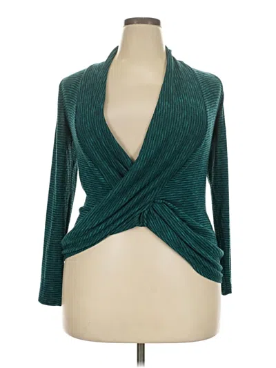 Pre-owned I.n. Studio 3/4 Sleeve Top Teal Plunge Neckline Tops