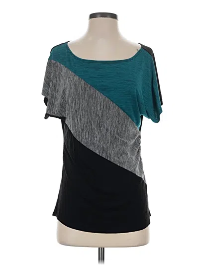 Pre-owned I.n. Studio Short Sleeve Top Teal Color Block Pattern One Shoulder Neckline Tops