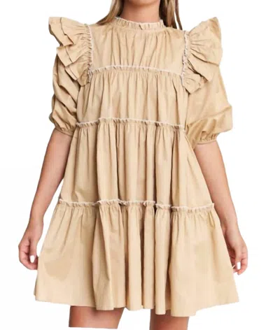 In The Beginning Baby Doll Tiered Mini Dress In Khaki In Green