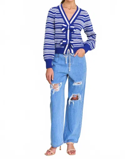 In The Beginning Beginning Knit Cardigan In Blue Stripe