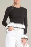 In The Beginning Bell Sleeve Color Block Sweater In Black In Black