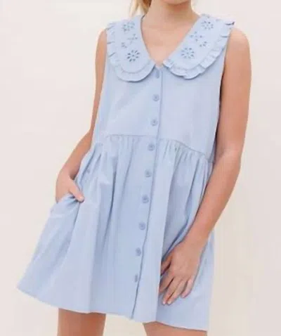 In The Beginning Denim Mini Dress With Buttons And Pockets In Denim Blue