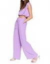 In The Beginning Drawstring Pants With Pleated Crop Top Set In Lavender In Purple