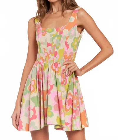 In The Beginning Flirty Florals Mini Dress In Lime In Pink