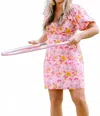 In The Beginning Flower Power Summer Puff Sleeve Dress In Pink Floral In Pink