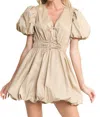 In The Beginning Front Bow Detail Mini Bubble Dress In Khaki