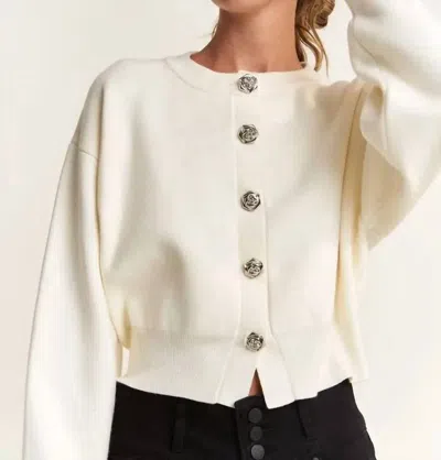 In The Beginning Long Sleeve Button Cardigan In Ivory Rose In White