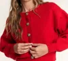 In The Beginning Long Sleeve Button Cardigan In Red Rose
