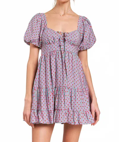 In The Beginning Puff Sleeve Mini Dress In Blue In Purple