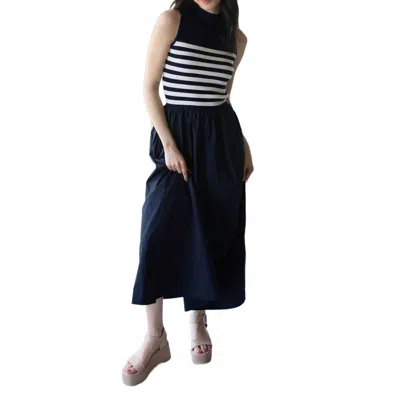 In The Beginning She's The Captain Nautical Midi Dress In Navy In Blue