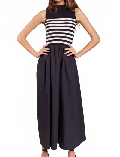 In The Beginning Sleeveless Mock-neck Maxi Dress In Beige/ Black Striped In Multi