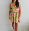 In The Beginning Super Floral Linen Dress In Lime In Green