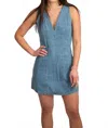 In The Beginning V-neck Open Back Mini Dress In Medium Denim In Blue