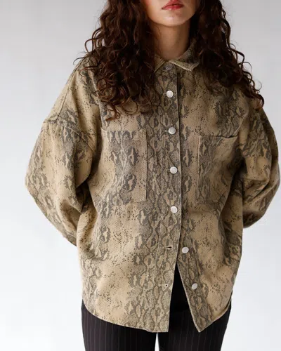 In The Beginning Viper Button Down Top In Snake Print In Green