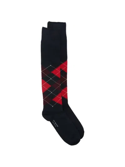 In The Box Argyle-pattern Cotton Socks In Blue